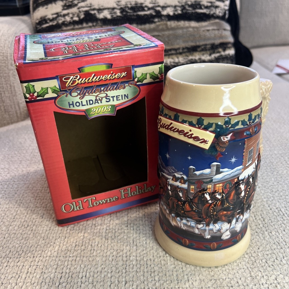 New 2003 Budweiser Holiday Stein Old Towne Holiday Beer Mug Clydesdales‎ CS560